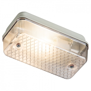Knightsbridge E27PC Grey Aluminium Traditional Style LED Bulkhead With Clear Prismatic Polycarbonate Diffuser - Requires Lamp IP65 100W ES 230V Length: 240mm | Width: 105mm | Proj: 110mm