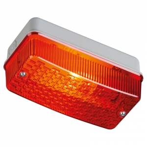 Knightsbridge E27PR Grey Aluminium Traditional Style LED Bulkhead With Red Prismatic Polycarbonate Diffuser - Requires Lamp IP65 100W ES 230V Length: 240mm | Width: 105mm | Proj: 110mm
