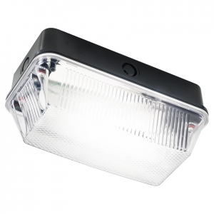 Knightsbridge BH22PB Black Aluminium Traditional Style LED Bulkhead With Clear Prismatic Polycarbonate Diffuser - Requires Lamp IP65 60W BC 230V Length: 244mm | Width: 124mm | Proj: 120mm