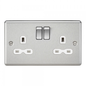 Knightsbridge CL9BCW Brushed Chrome 2 Gang Rounded Edge 13A DP Switched Socket With White Inserts