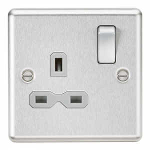 Knightsbridge CL7BCG Brushed Chrome 1 Gang Rounded Edge 13A DP Switched Socket With Grey Insert