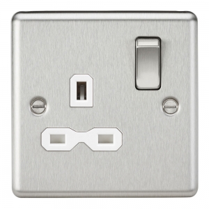 Knightsbridge CL7BCW Brushed Chrome 1 Gang Rounded Edge 13A DP Switched Socket With White Insert