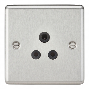 Knightsbridge CL5ABC Brushed Chrome 1 Gang Rounded Edge 5A Unswitched Round Pin Socket With Black Insert