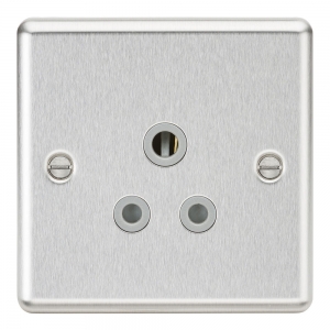 Knightsbridge CL5ABCG Brushed Chrome 1 Gang Rounded Edge 5A Unswitched Round Pin Socket With Grey Insert