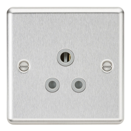 Knightsbridge CL5ABCG Brushed Chrome 1 Gang Rounded Edge 5A Unswitched Round Pin Socket With Grey Insert