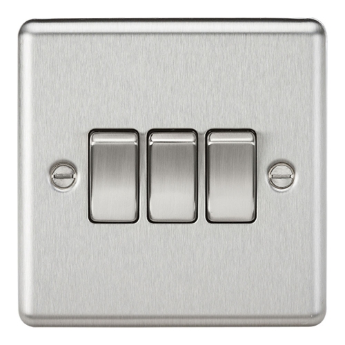 Knightsbridge CL4BC Brushed Chrome Rounded Edge 10Ax 3 Gang 2 Way Plateswitch