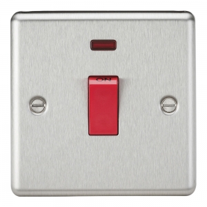 Knightsbridge CL81NBC Brushed Chrome Rounded Edge 45A DP Control Switch With Neon - Red Rocker