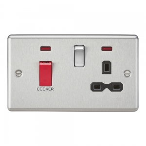 Knightsbridge CL83BC Brushed Chrome Rounded Edge 45A DP Cooker Control Switch With 13A Switched Socket With Neons & Black Insert