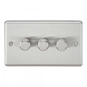 Knightsbridge CL2183BC Brushed Chrome Rounded Edge 3 Gang 2 Way Trailing Edge Dimmer Switch 10-200W Incandescent | 5-150W LED