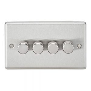 Knightsbridge CL2184BC Brushed Chrome Rounded Edge 4 Gang 2 Way Trailing Edge Dimmer Switch 10-200W Incandescent | 5-150W LED