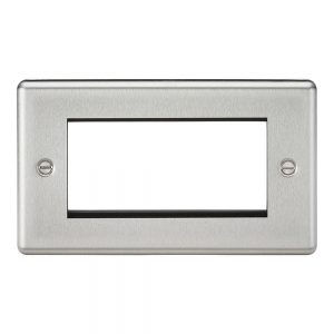 Knightsbridge CL4GBC Brushed Chrome Rounded Edge 4 Euro Module Frontplate on 2 Gang Plate