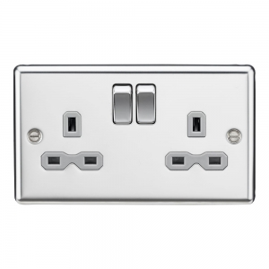 Knightsbridge CL9PCG Polished Chrome 2 Gang Rounded Edge 13A DP Switched Socket With Grey Inserts