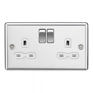 Knightsbridge CL9PCW Polished Chrome 2 Gang Rounded Edge 13A DP Switched Socket With White Inserts