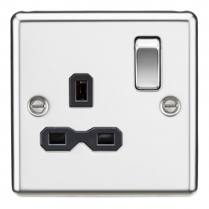 Knightsbridge CL7PC Polished Chrome 1 Gang Rounded Edge 13A DP Switched Socket With Black Insert