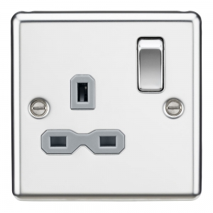 Knightsbridge CL7PCG Polished Chrome 1 Gang Rounded Edge 13A DP Switched Socket With Grey Insert