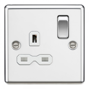 Knightsbridge CL7PCW Polished Chrome 1 Gang Rounded Edge 13A DP Switched Socket With White Insert