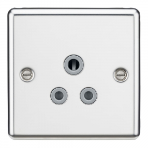 Knightsbridge CL5ABCG Polished Chrome 1 Gang Rounded Edge 5A Unswitched Round Pin Socket With Grey Insert