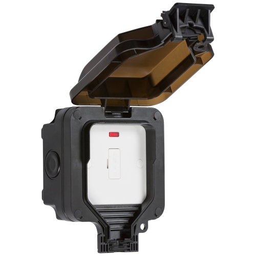 Knightsbridge OP6N Black 13A IP66 Weatherproof Unswitched Fused Connection Unit With Neon
