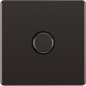 BG Electrical FBN81 Nexus Flatplate Black Nickel Screwless 1 Gang 2 Way Push Trailing Edge Dimmer Switch - Suitable For LED Lighting 200W