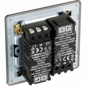 BG Electrical FBN82 Nexus Flatplate Black Nickel Screwless 2 Gang 2 Way Push Trailing Edge Dimmer Switch - Suitable For LED Lighting 200W