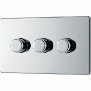 BG Electrical FPC83 Nexus Flatplate Polished Chrome Screwless 3 Gang 2 Way Push Trailing Edge Dimmer Switch - Suitable For LED Lighting 200W
