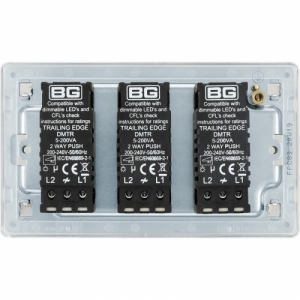 BG Electrical FPC83 Nexus Flatplate Polished Chrome Screwless 3 Gang 2 Way Push Trailing Edge Dimmer Switch - Suitable For LED Lighting 200W