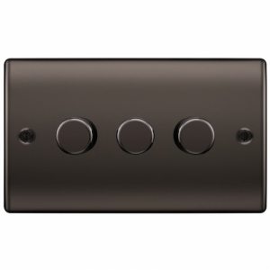 BG Electrical NBN83 Nexus Raised Edge Black Nickel Screwed 3 Gang 2 Way Push Trailing Edge Dimmer Switch - Suitable For LED Lighting 200W