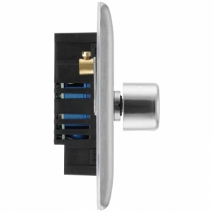 BG Electrical NBS83 Nexus Raised Edge Brushed Steel Screwed 3 Gang 2 Way Push Trailing Edge Dimmer Switch - Suitable For LED Lighting 200W