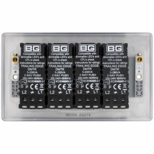 BG Electrical NBS84 Nexus Raised Edge Brushed Steel Screwed 4 Gang 2 Way Push Trailing Edge Dimmer Switch - Suitable For LED Lighting 200W