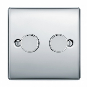 BG Electrical NPC82 Nexus Raised Edge Polished Chrome Screwed 2 Gang 2 Way Push Trailing Edge Dimmer Switch - Suitable For LED Lighting 200W