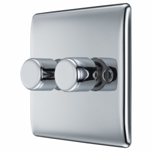 BG Electrical NPC82 Nexus Raised Edge Polished Chrome Screwed 2 Gang 2 Way Push Trailing Edge Dimmer Switch - Suitable For LED Lighting 200W