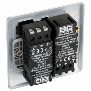 BG Electrical NPC82 Nexus Raised Edge Polished Chrome Screwed 2 Gang 2 Way Push Trailing Edge Dimmer Switch - Suitable For LED Lighting 200W