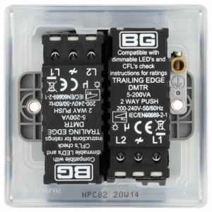 BG Electrical NPC82 Nexus Raised Edge Polished Chrome Screwed 2 Gang 2 Way Push Trailing Edge Dimmer Switch - Suitable For LED Lighting 200W