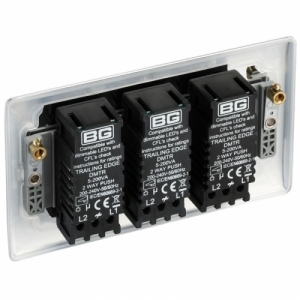 BG Electrical NPC83 Nexus Raised Edge Polished Chrome Screwed 3 Gang 2 Way Push Trailing Edge Dimmer Switch - Suitable For LED Lighting 200W