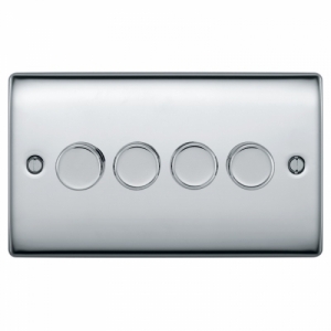 BG Electrical NPC84 Nexus Raised Edge Polished Chrome Screwed 4 Gang 2 Way Push Trailing Edge Dimmer Switch - Suitable For LED Lighting 200W