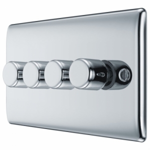 BG Electrical NPC84 Nexus Raised Edge Polished Chrome Screwed 4 Gang 2 Way Push Trailing Edge Dimmer Switch - Suitable For LED Lighting 200W