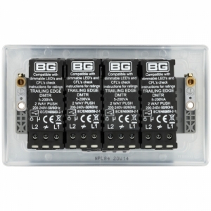 BG Electrical NPC84 Nexus Raised Edge Polished Chrome Screwed 4 Gang 2 Way Push Trailing Edge Dimmer Switch - Suitable For LED Lighting 200W