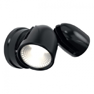 Ansell Lighting AZEKER/BL Zeker Black Aluminium Compact Adjustable CCT LED Twin Head Wall Spotlight IP65 25W 2640Lm 240V Height: 131mm | Width: 234mm | Proj: 180mm