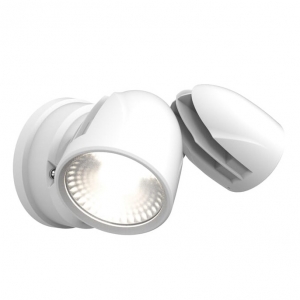 Ansell Lighting AZEKER/WH Zeker White Aluminium Compact Adjustable CCT LED Twin Head Wall Spotlight With Colour Selectable LEDs IP65 25W 2640Lm 240V Height: 131mm | Width: 234mm | Proj: 180mm