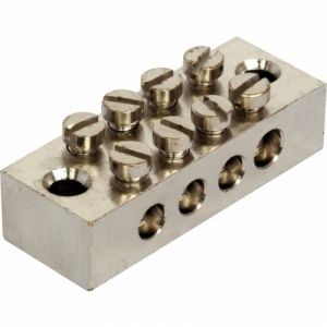 EB4 Brass 4 Way Double Pole Earth Block Terminals: 1 x 25mm² & 3 x 16mm²