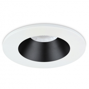 JCC Lighting JC1019/BLKWH V50 Pro White Aluminium Anti-Glare CCT LED Fire Rated Downlight With Black Cone, 2 Colour Selectable LEDs & 20mm Recessed Lens IP65 7.5W 600/650Lm 240V DiaØ: 85mm | Cut-Out: 70-76mm | Recess Depth: 59.1mm