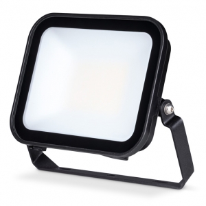 JCC Lighting JC091005 Niteflood Black Aluminium Driverless LED Floodlight With Cool White 4000K LEDs, Opal Glass Lens & 60° Angled Bracket IP65 30W 3200Lm 240V