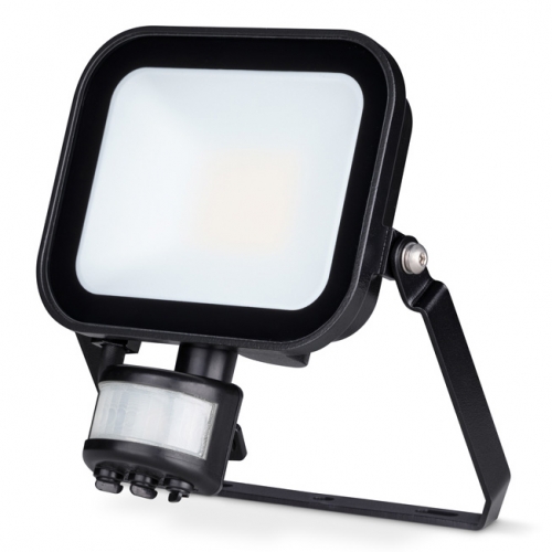 JCC Lighting JC091004 Niteflood Black Aluminium Driverless LED Security Floodlight With 180° | 10m PIR, Cool White 4000K LEDs, Opal Glass Lens & 60° Angled Bracket IP65 20W 2100Lm 240V