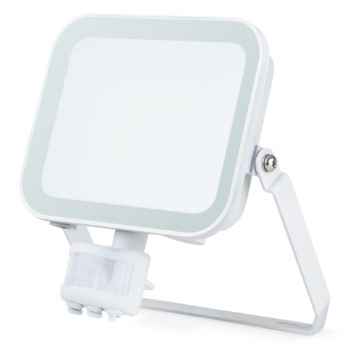 JCC Lighting JC091004 Niteflood White Aluminium Driverless LED Security Floodlight With 180° | 10m PIR, Cool White 4000K LEDs, Opal Glass Lens & 60° Angled Bracket IP65 30W 3200Lm 240V