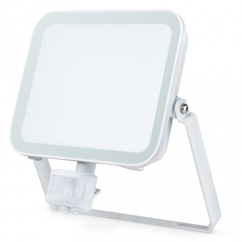 JCC Lighting JC091016 Niteflood White Aluminium Driverless LED Security Floodlight With 180° | 10m PIR, Cool White 4000K LEDs, Opal Glass Lens & 60° Angled Bracket IP65 50W 5600Lm 240V