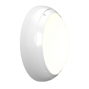 Ansell Lighting AVIL/1/W/PC Vision White All Polycarbonate Round Wattage Selectable CCT LED Bulkhead With Electronic Photocell, 2 Colour Selectable LEDs & Opal Diffuser IP65 9W/17W 1300-2100Lm 250V DiaØ: 350mm | Proj: 125mm
