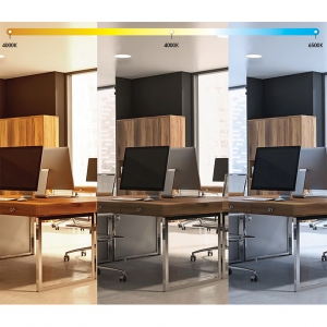 Ansell Lighting ACOM2/1 Comfort Evo White Wattage Selectable CCT Commercial LED Downlight With 2 Colour Selectable LEDs IP44 17W/21W 2300-2800Lm 240V DiaØ: 230mm | Cut-Out: 210mm | Recess Depth: 127mm