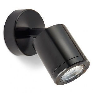 Collingwood Lighting WL220BWBM27 Black Straight-To-Mains Adjustable Tubular LED Wall Light With Extra Warm White (2700K) LED IP65 5.7W 515Lm 240V DiaØ : 80mm | Proj: 145mm