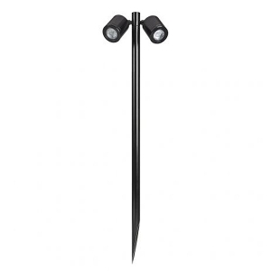Collingwood Lighting SL230BWBM27 Black Round Mains Voltage Twin Pole LED Spike Light With Extra Warm White (2700K) LEDs IP65 11.4W 1030Lm DiaØ : 62.5mm | Width: 160mm | Height: 845mm