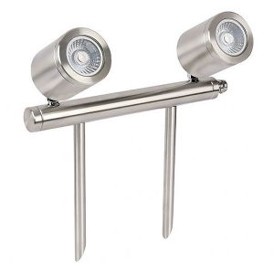Collingwood Lighting SL240DWBM27 Stainless Steel Round Mains Voltage Twin Bar LED Spike Light With Extra Warm White (2700K) LEDs IP65 11.4W 1030Lm DiaØ : 62.5mm | Width: 160mm | Height: 845mm